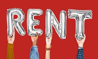 Silver gray alphabet balloons forming the word rent