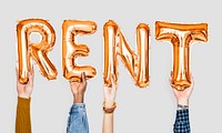 Orange alphabet balloons forming the word rent
