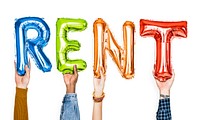 Colorful alphabet balloons forming the word rent