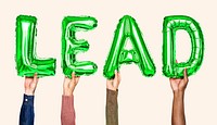 Green balloon letters forming the word lead<br />