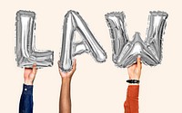 Gray balloon letters forming the word law<br />