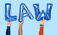 Blue balloon letters forming the word law<br />