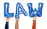 Blue balloon letters forming the word law<br />