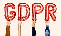 Red balloon letters forming the word GDPR<br />