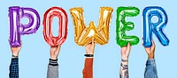 Colorful balloon letters forming the word power