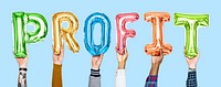 Colorful balloon letters forming the word profit