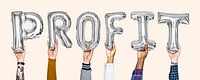 Gray balloon letters forming the word profit<br />