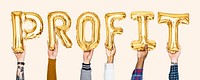 Golden balloon letters forming the word profit<br /><br />