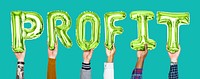 Green balloon letters forming the word profit<br />