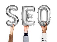 Gray balloon letters forming the word SEO