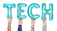 Blue balloon letters forming the word tech<br />