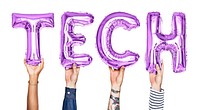 Purple balloon letters forming the word tech<br />