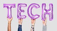 Purple balloon letters forming the word tech<br />