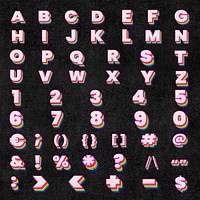 Layered rainbow ABC Alphabet psd set numbers and symbols font