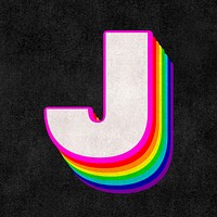 Font j psd 3d rainbow typeface paper texture