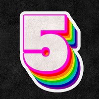 Number 5 font psd 3d rainbow typography