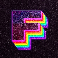 Letter f rainbow typography psd glitter texture