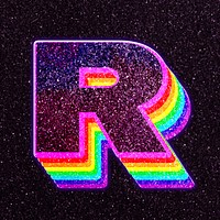 Letter r rainbow typography psd glitter texture