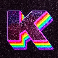 Letter k rainbow typography psd glitter texture