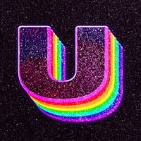 Letter u rainbow typography psd glitter texture