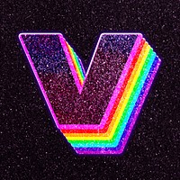 Letter v rainbow typography psd glitter texture