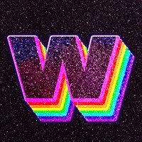 Letter w rainbow typography psd glitter texture