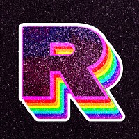 Letter r rainbow typography psd glitter texture