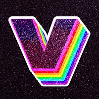 Letter v rainbow typography psd glitter texture