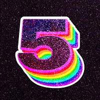 Number 5 psd typeface 3d font glitter rainbow pattern