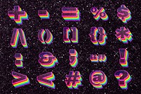 Sign collection psd 3d rainbow typeface glitter texture