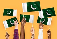 Hands waving flags of Pakistan