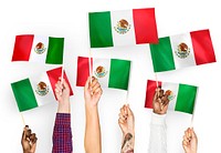 Hands waving the flags of Mexico