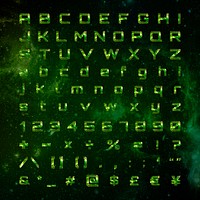 Letters, Number and symbol green typography psd on galaxy background