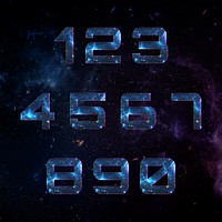 Numbers psd typography font set galaxy background