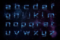 Alphabet set psd typography on blue galaxy background