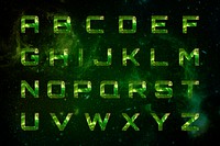 Psd alphabet set typography on green galaxy background