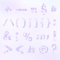Pastel holographic font psd symbols set 