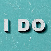 Mint green I Do 3D word paper texture font typography