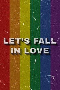 Let's Fall in Love rainbow quote on paper texture banner