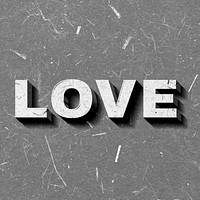 Vintage gray Love word 3D paper font typography