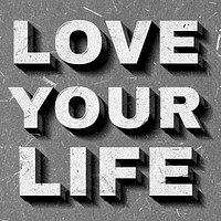 Vintage gray Love Your Life quote 3D paper font