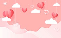 Vector dangling hearts cloud wave pink background