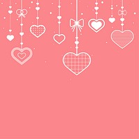 Dangling pink white hearts pink background copy space