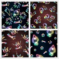 Psd rainbow neon galaxy pattern background set for kids 