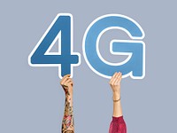 Hands holding up blue letters forming the abbreviation 4G