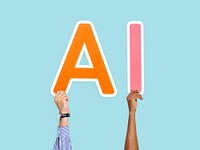 Hands holding up colorful letters forming the abbreviation AI