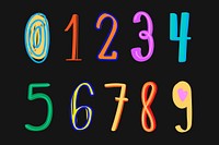 Numbers vector colorful doodle typography set