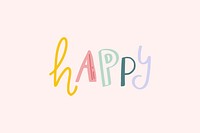 Word art psd happy doodle lettering colorful