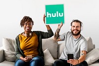 Couple showing a Hulu icon
