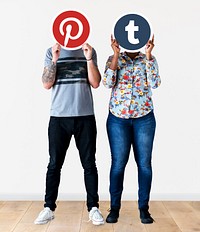 People holding social media icons<br /><br />